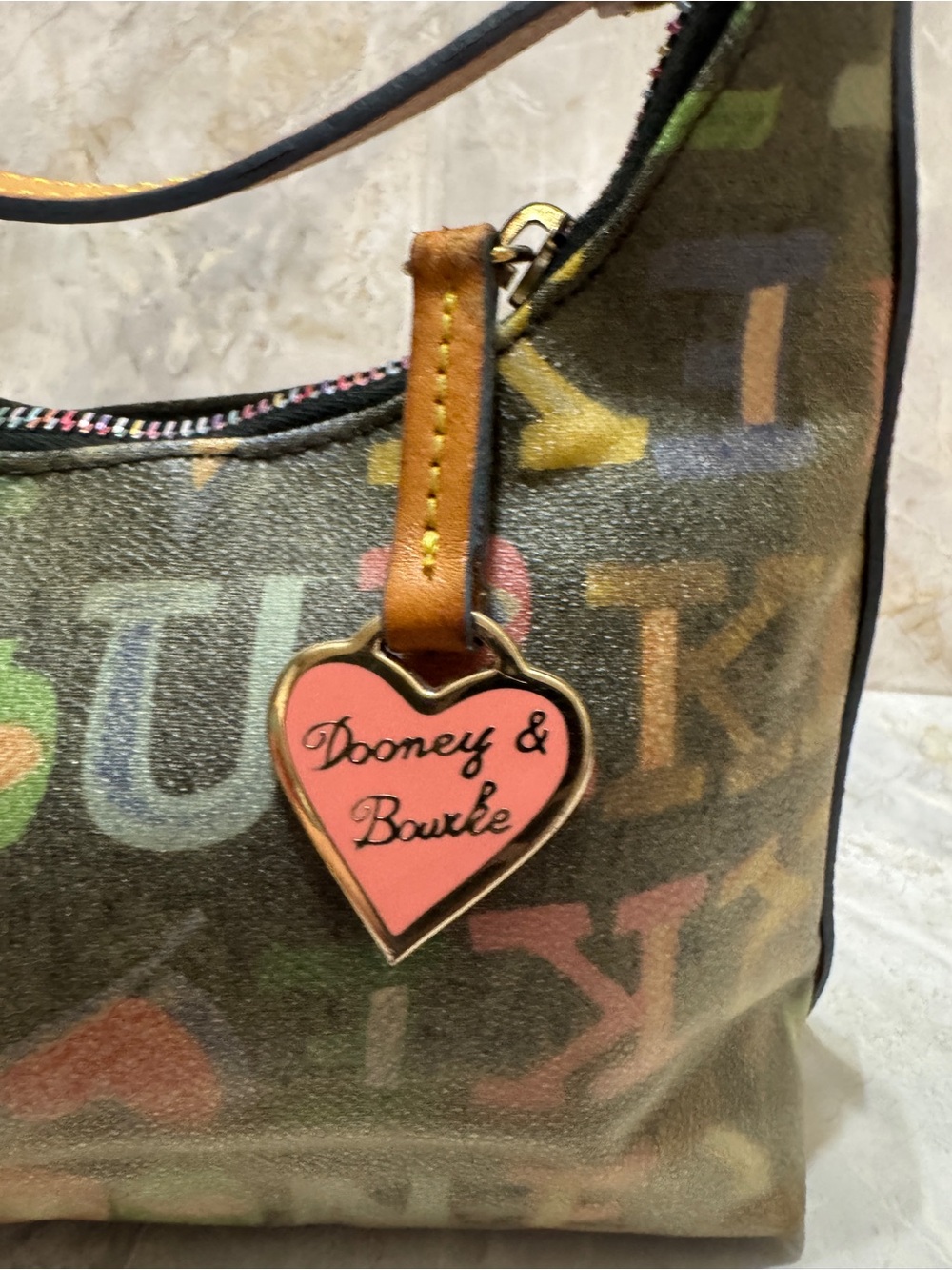Dooney & Bourke Multicolor Letter-Print Canvas Shoulder Bag with Tan Trim - Picture 6 of 7